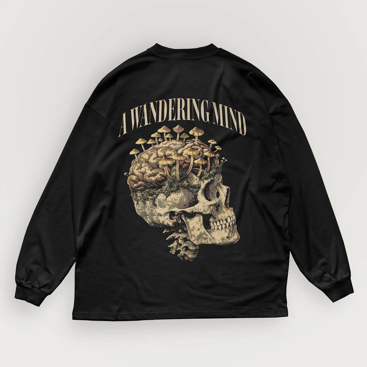 A Wandering Mind Rebirth long sleeve t-shirt in black back view
