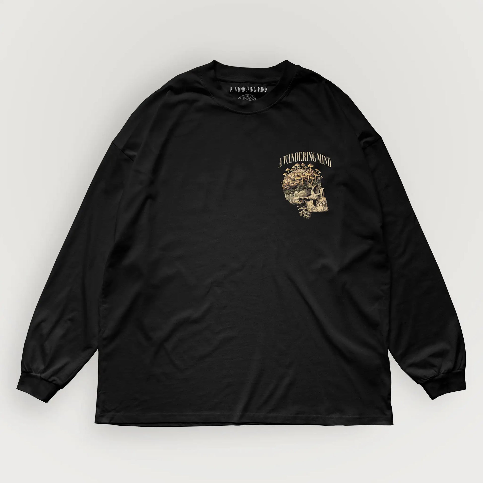 A Wandering Mind Rebirth long sleeve t-shirt in black front view