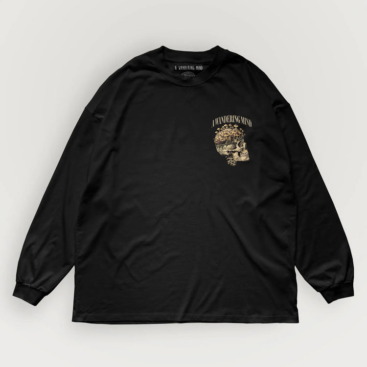 A Wandering Mind Rebirth long sleeve t-shirt in black front view