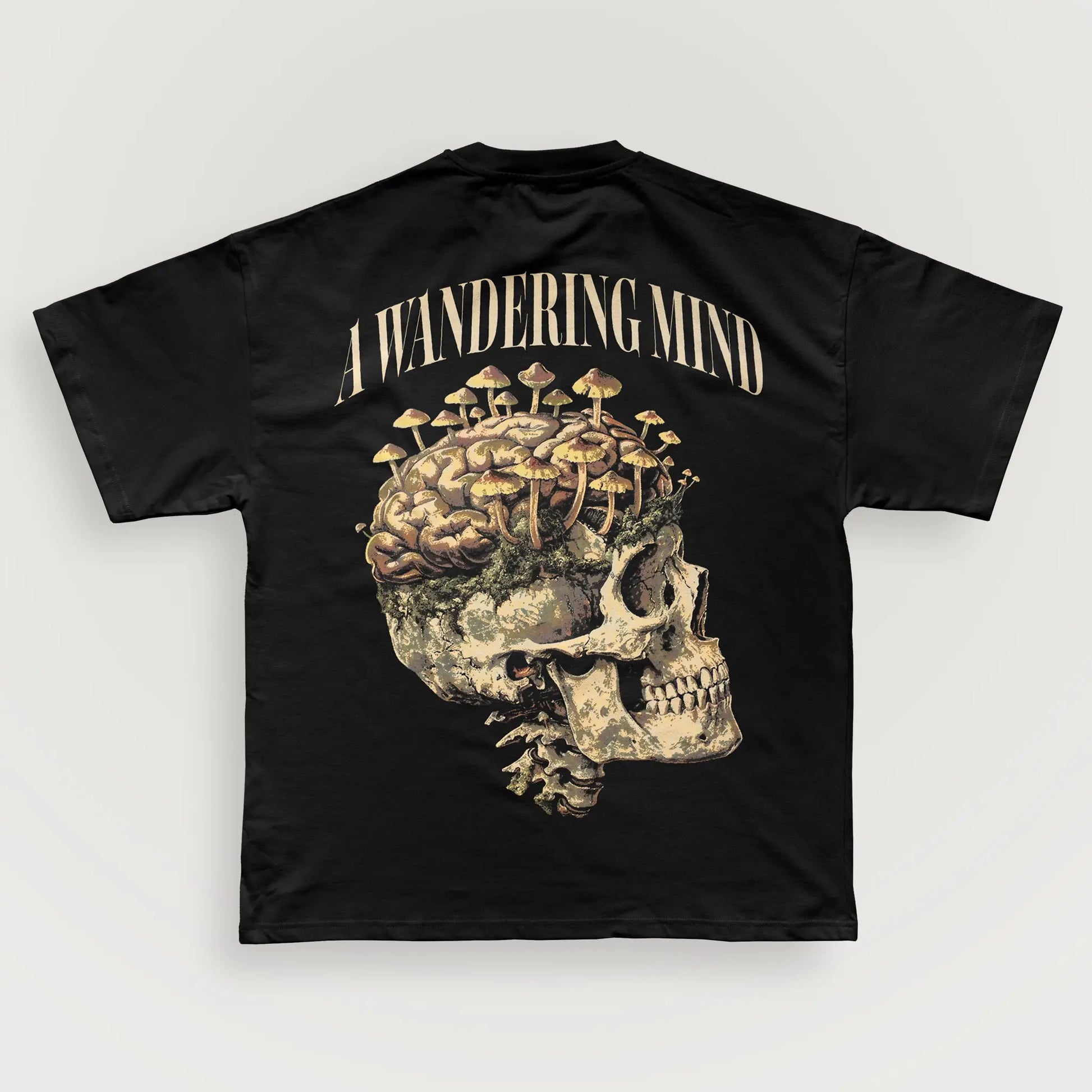 A Wandering Mind Rebirth t-shirt in black back view
