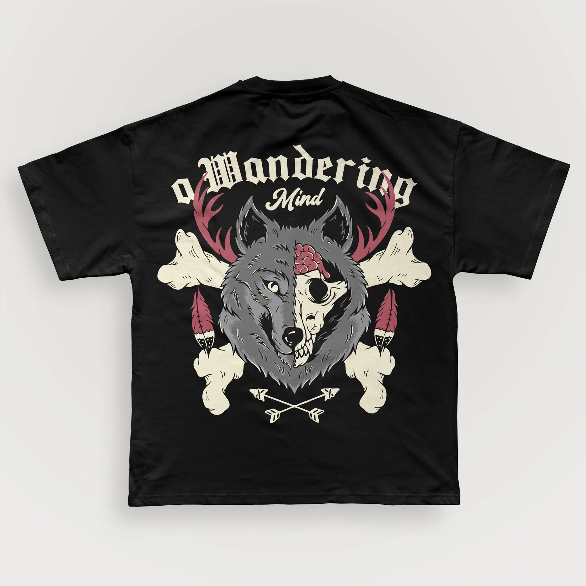 A Wandering Mind The Wolf t-shirt in black back view