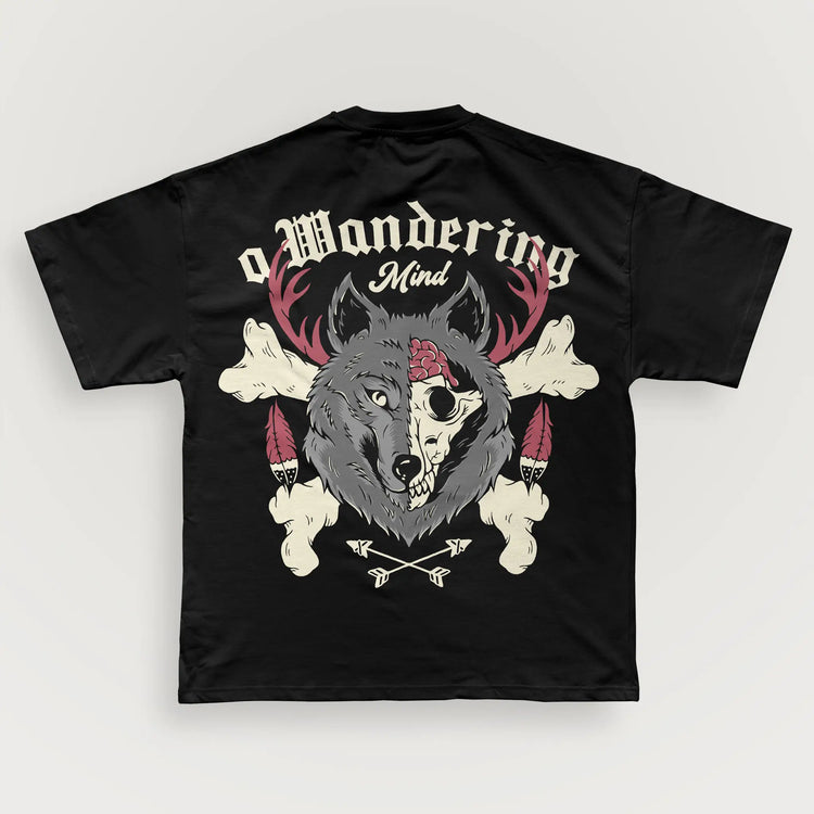 A Wandering Mind The Wolf t-shirt in black back view