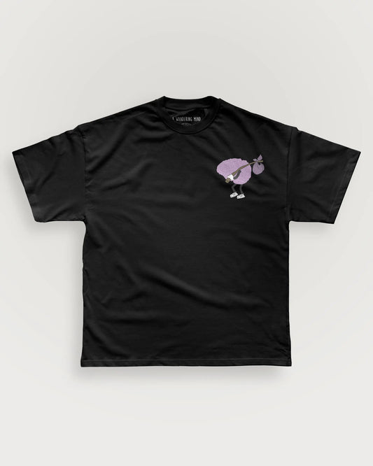 A Wandering Mind Wandering Logo Brain t-shirt in black front view