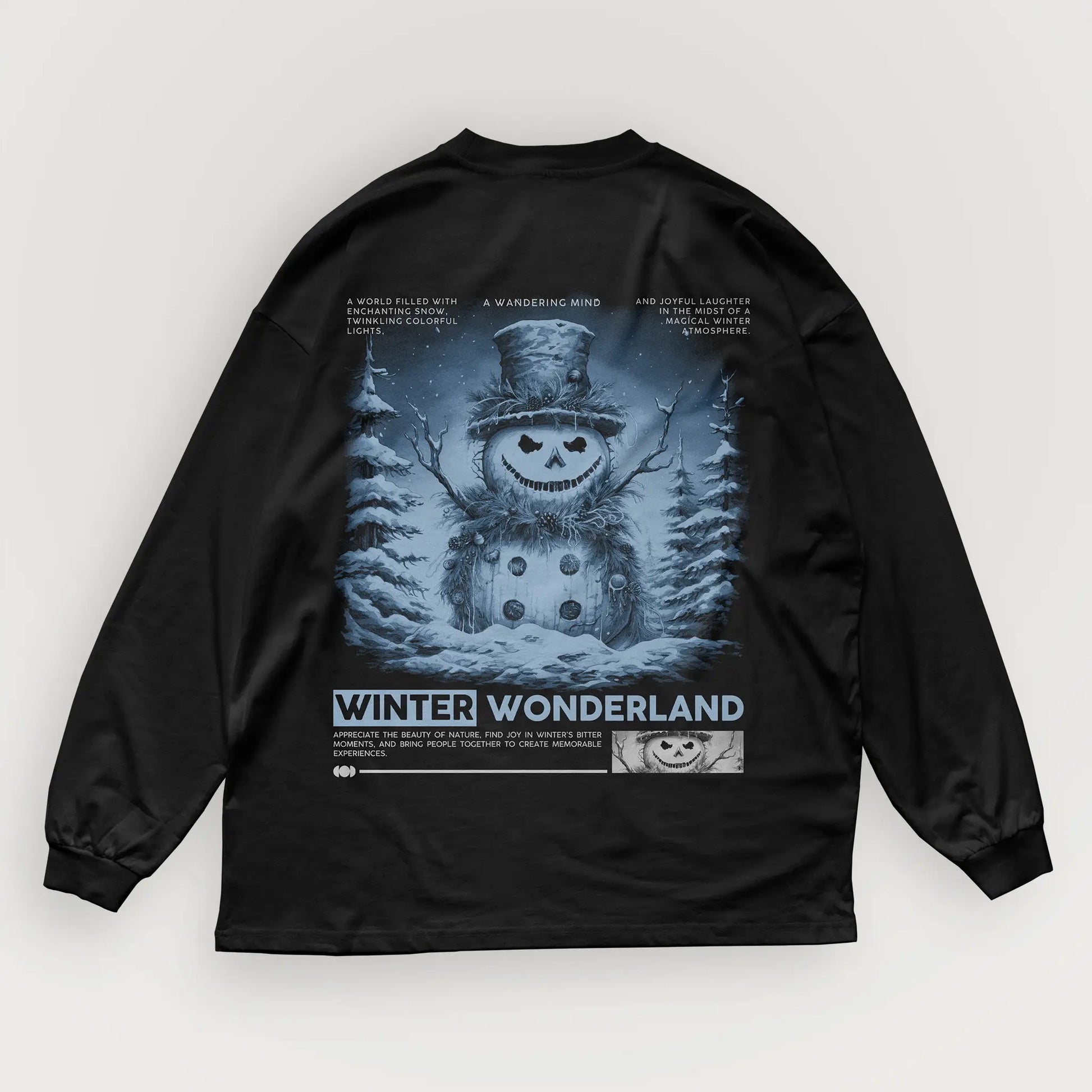 A Wandering Mind Winter Wonderland long sleeve t-shirt in black back view
